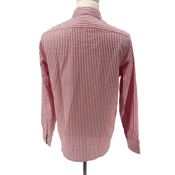NWT Michael Kors White Crimson Striped Button Up Collared Shirt Size M Men's - Picture 4 of 9